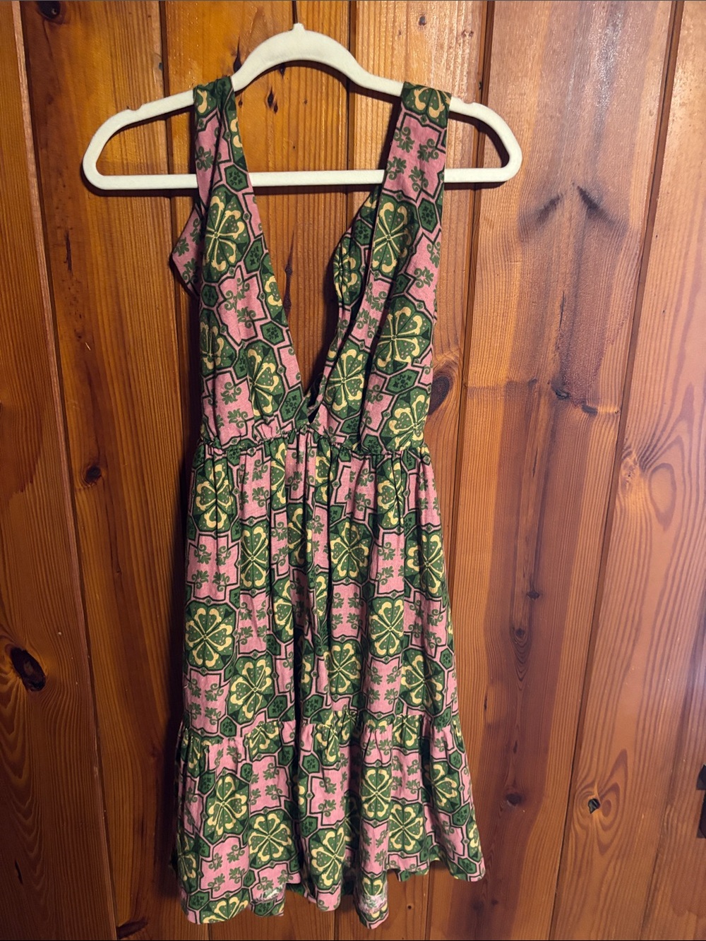 House of Harlow 1960 Pink and Green V‑Neck Mini Dress